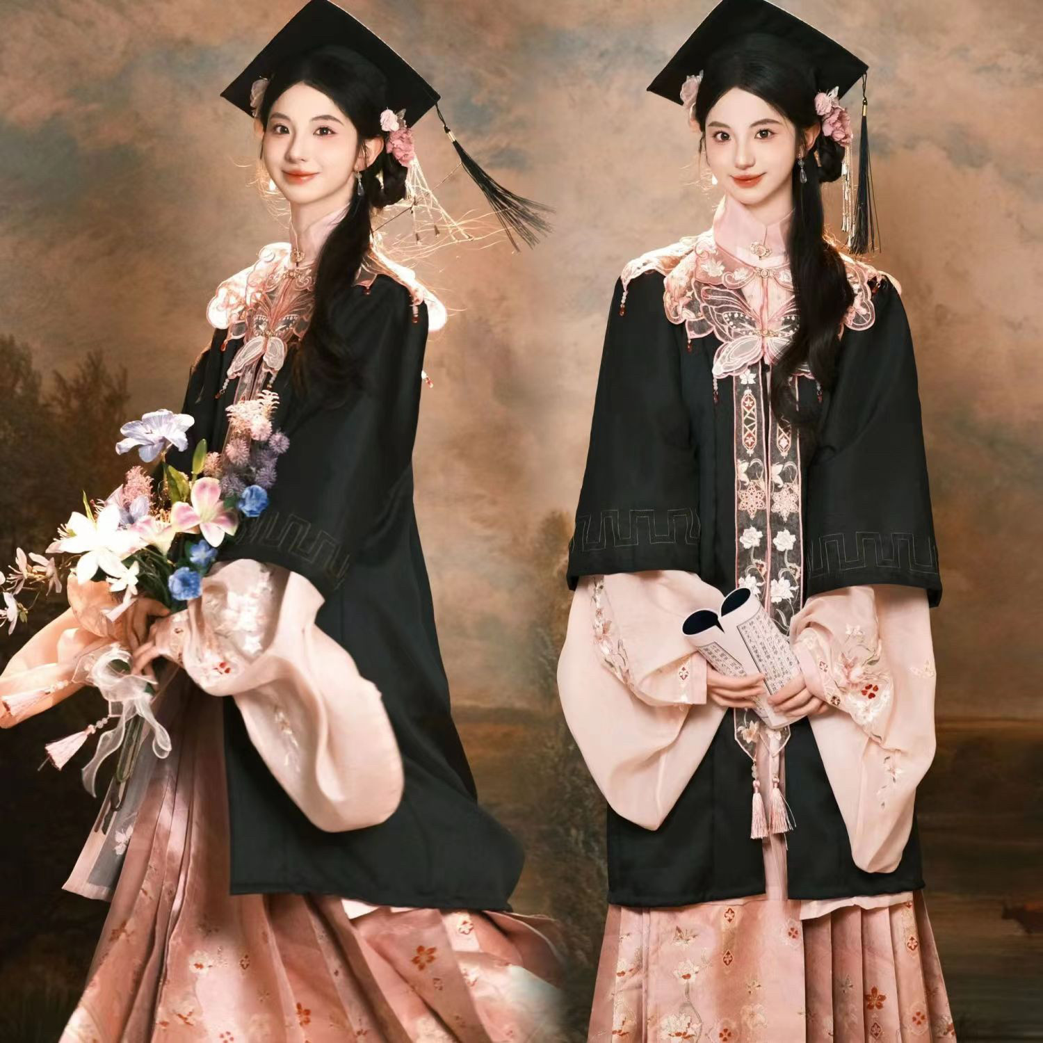 出租学士服云肩粉色明制云肩汉服