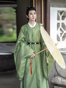 出租明制传统汉服中国风花草纹墨绿男女款平摆圆领袍伴郎进士公子