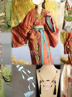 出租汉服战国袍曲裾配饰多层项链软璎珞仿古魏晋风复原款腰链吊坠