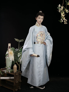 出租汉服男明制圆领袍两补服暗纹缎面帅气伴郎团书生拍照写真走秀