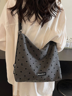 高级感黑色波点托特包女2025新款大容量单肩腋下包多种背法双肩包