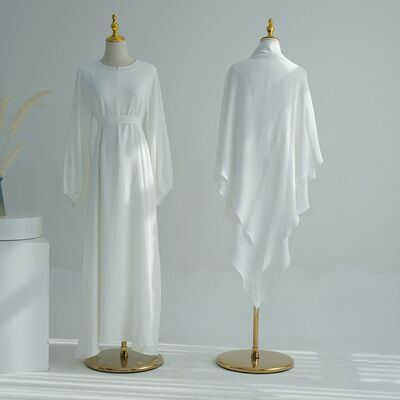 新款土耳其纯色束口袖连衣裙两件套 Two piece dress set