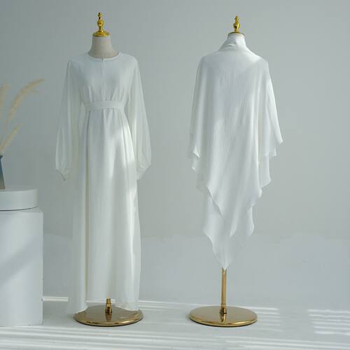 新款土耳其纯色束口袖连衣裙两件套 Two piece dress set