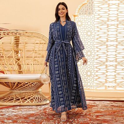 马来西亚新款网纱刺绣连衣裙两件套Dubai Arab Dress Robe Set