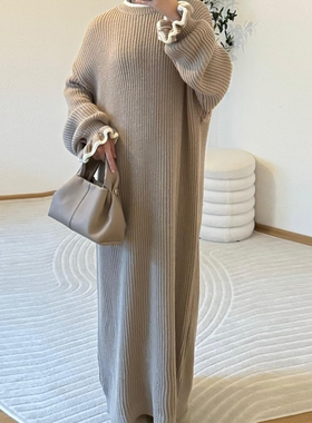 中东迪拜长袍女装连衣裙时尚针织长袍连衣裙女Arab Women Sweater