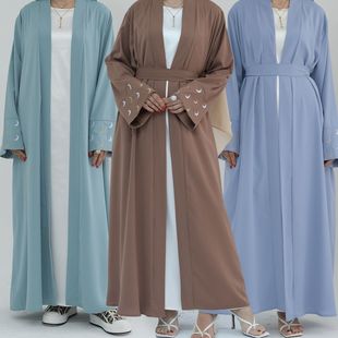 Open Abaky Dubai Women Kimono 迪拜中东沙特月亮刺绣开衫长袍女