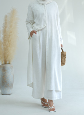 迪拜土耳其长袍全扣开衫外套阔腿裤套装女 Arab Women Robe Suits