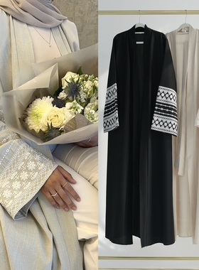 阿拉伯马来民族风土耳其迪拜刺绣长袍开衫女长裙Arab Robe Kimono