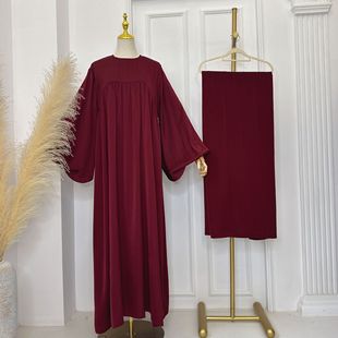 中东沙特阿联酋阿布扎比大码宽松长袍连衣裙带头纱 Women Robe