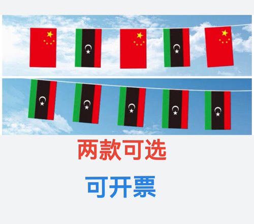 7米8号中国利比亚国旗串旗挂旗吊旗装饰小旗子利比亚小国旗
