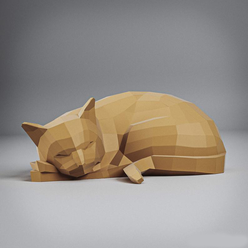 欧美创意3d纸模 熟睡中的猫 diy纸制动物摆件装饰手工材料包