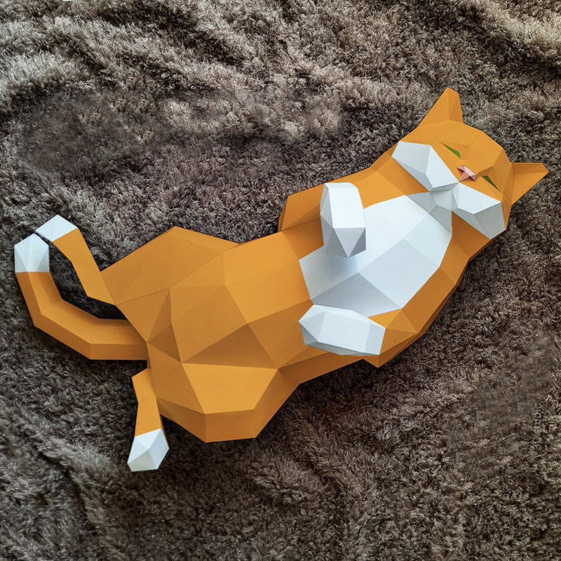 欧美创意3d纸模 躺赢的英国肥猫 diy纸制动物摆件装饰手工材料包