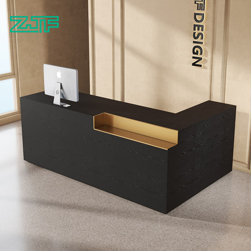 众匠坊店铺带转角轻奢收银柜台公司办公前台桌酒店L型黑色接待台