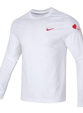 Nike/耐克男女春秋透气纯棉长袖打底衫爱心印花运动休闲T恤FV3994