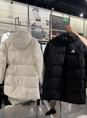 ADIDAS阿迪达斯抗风疏水中长款600蓬连帽羽绒服JG3855/JG3856