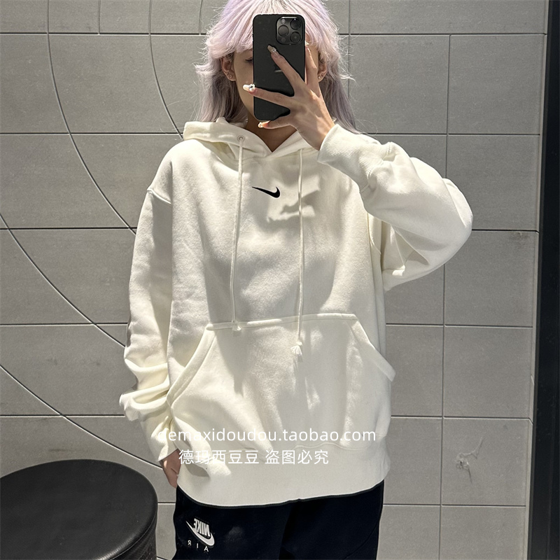 耐克卫衣女装2023冬季款保暖OVERSIZE风运动连帽套头衫DQ5861-133