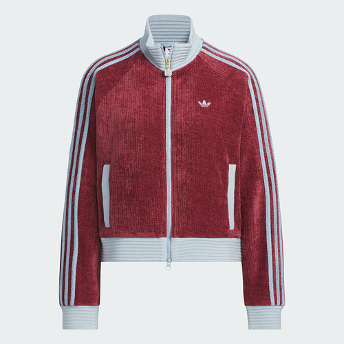 Adidas阿迪达斯三叶草复古丝绒立领运动宽松针织夹克外套JN0722