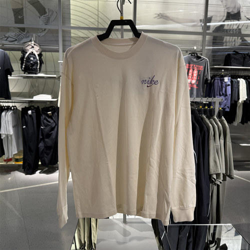 Nike耐克长袖T恤男春新款宽松休闲刺绣背标大勾针织衫HQ8166-901