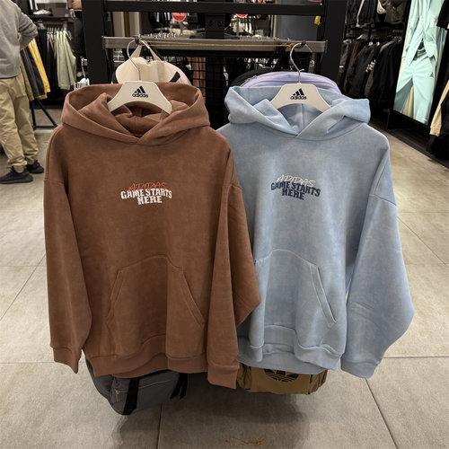 阿迪达斯男子2025冬季加绒篮球运动连帽卫衣套头衫 KC2781 KC2782