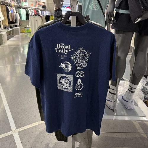 代购耐克Nike夏男女美式复古印花宽松透气圆领短袖T恤 DM7899-410