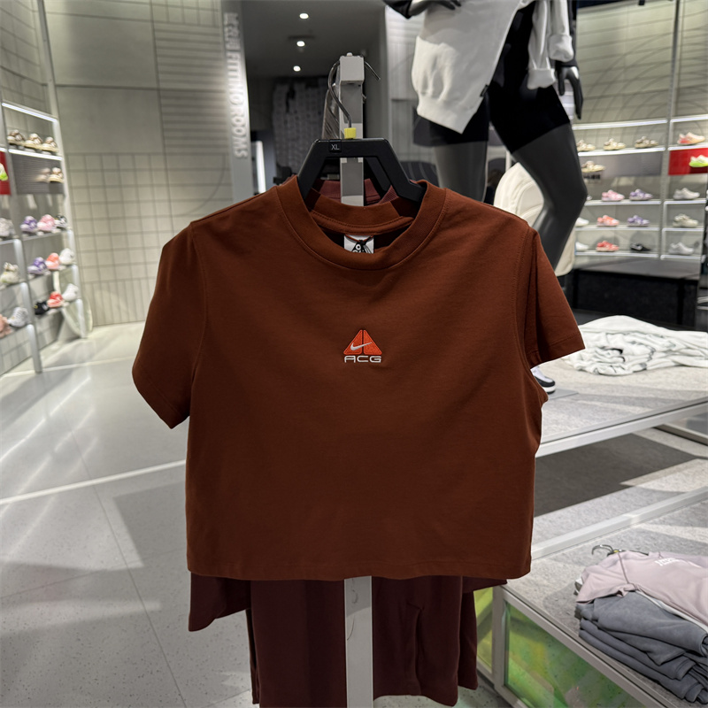 Nike耐克ACG短袖女夏新款刺绣高腰短款修身紫色运动T恤HM6085-515