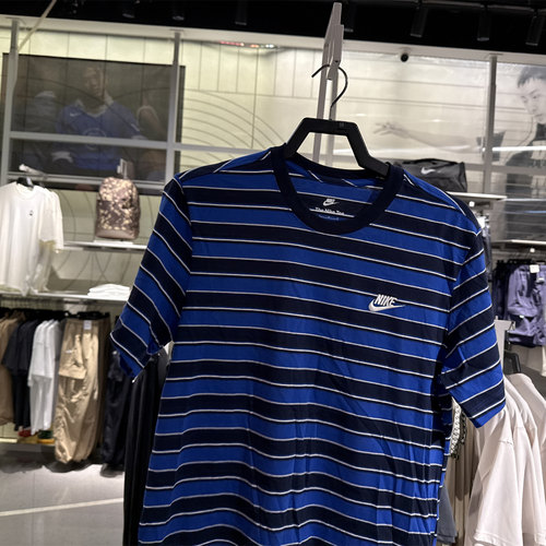 专柜正品NIKE耐克男子NSWCLUB STRIPE运动休闲短袖T恤HJ0551-451