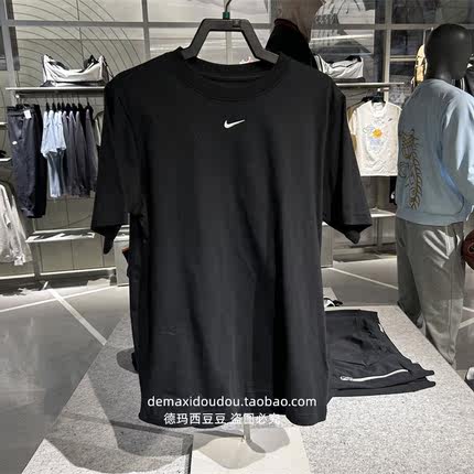 NIKE耐克休闲短袖女上衣运动宽松黑色纯棉T恤 FD4150-010