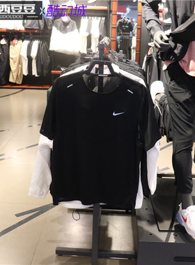 nike耐克男RISE 365白色跑步运动休闲圆领短袖T恤 CZ9185-100