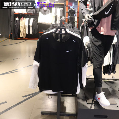 nike耐克男RISE 365白色跑步运动休闲圆领短袖T恤 CZ9185-100