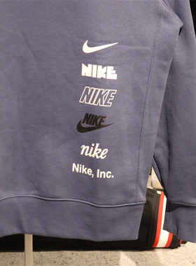 正品Nike耐克男子运动休闲串标LOGO加绒保暖套头衫圆领卫衣DX0782