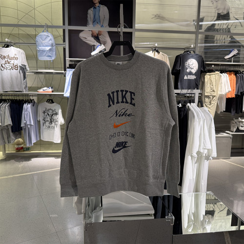 专柜正品Nike/耐克 男多logo加绒保暖圆领休闲套头衫卫衣 FN2611
