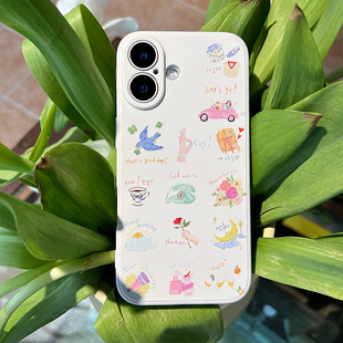 ins风可爱文艺度假春日花语适用于iPhone16/17PROMAX/14PRO苹果15Plus少女手机软壳13/12Mini百搭