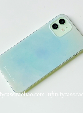 小众渐变水蓝色适用iPhone15PLUS苹果12PROMAX透明16/17PROMAX/13/14手机壳软
