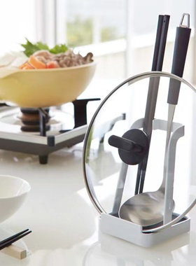 日式白色简约厨房收纳置物架带接水盘锅盖架子台面坐式汤勺架整理