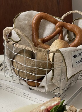 ins铁艺编织收纳篮桌面零食杂物收纳筐水果面包储物篮手工手提篮