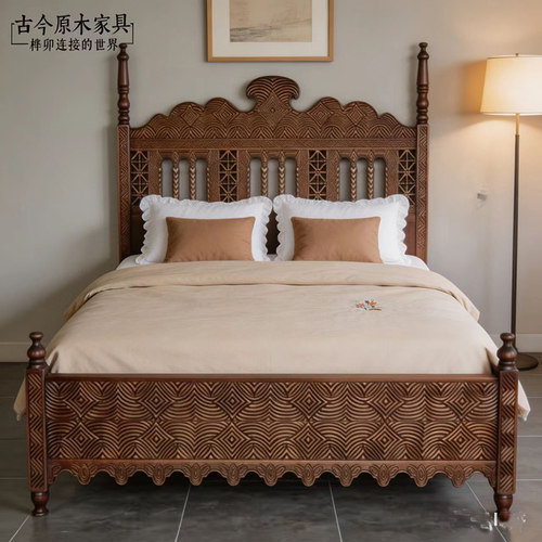 东南亚风格红木硬板床刺猬紫檀木