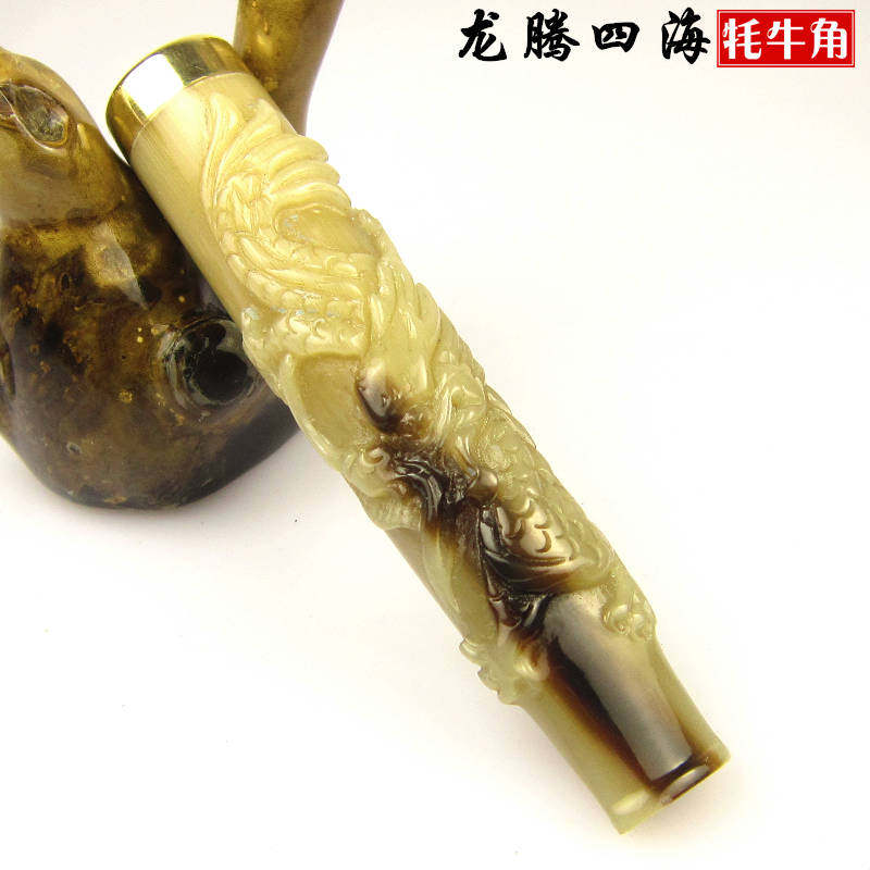 雕龙牦牛角高档烟嘴正品 循环型双重过滤拉杆可清洗 香菸过滤器咀