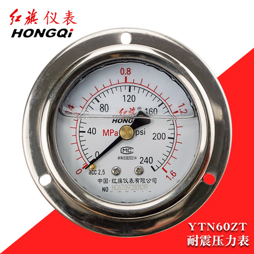 红旗轴向带边耐震压力表YTN60ZT