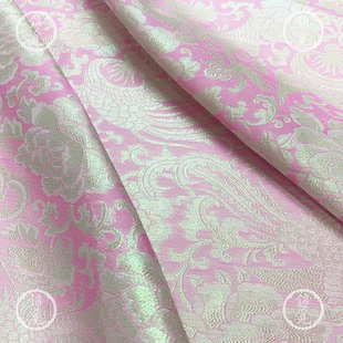 布料外套上衣 旗袍唐装 凤舞牡丹织锦缎汉服面料真丝提花新中式 服装