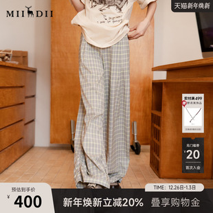 谜底休闲裤 257MK7760 女25秋回归乡野户外休闲格纹百搭宽松直筒裤
