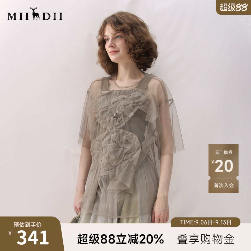 谜底网纱T恤短袖2026年春季新品立裁捏褶小熊艺术个性女261MT0076图片