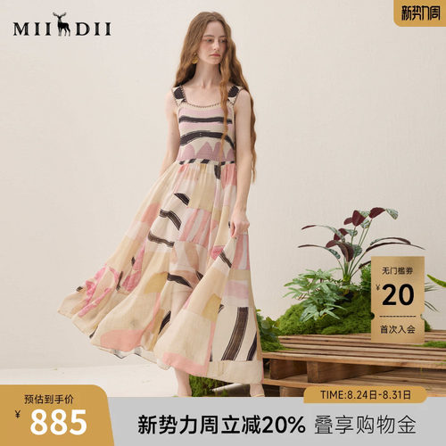 毛织拼布连衣裙，艺术绘画印花，大A摆量