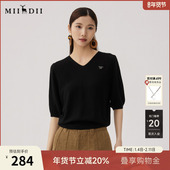 女秋新品 谜底V领套头针织衫 短袖 极简风宽松亲肤上衣243MZ1266