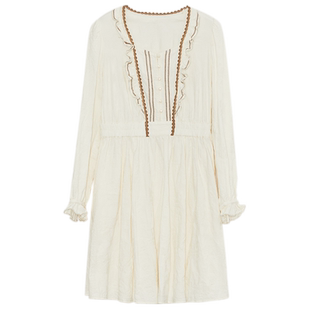 谜底纯棉连衣裙长袖女秋新款时尚气质X型收腰中长裙233ML1115