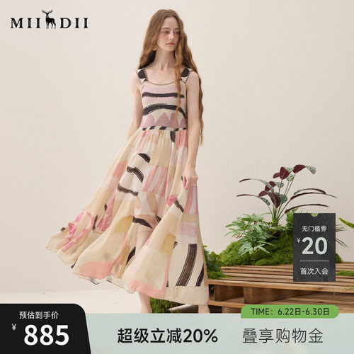 毛织拼布连衣裙，艺术绘画印花，大A摆量