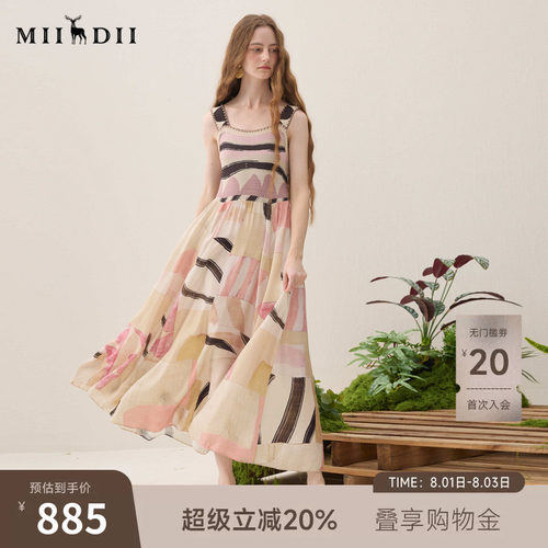 毛织拼布连衣裙，艺术绘画印花，大A摆量