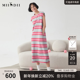 直筒宽肩长裙251ML0071 时尚 谜底彩色条纹连衣裙无袖 女2025春新品