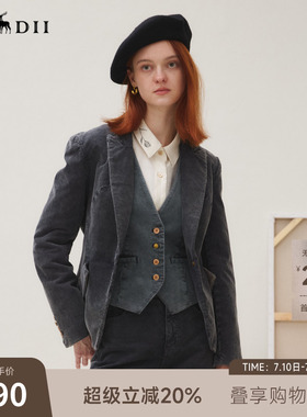 谜底西装外套长袖女2025秋季新品复古修身文艺牛仔西服253MW1232
