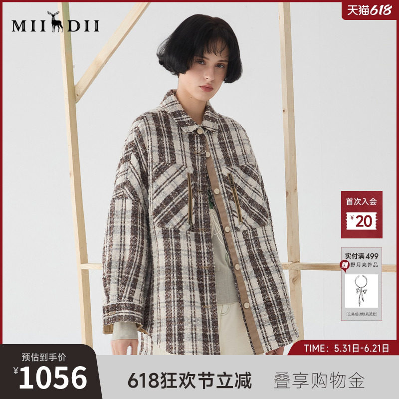 谜底格纹衬衫式大衣女25春回归乡野复古粗花呢格子外套251MD0010