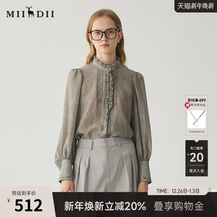 新品 女士冬季 宫廷风立领轻透刺绣衬衣244MC1584 长袖 谜底衬衫